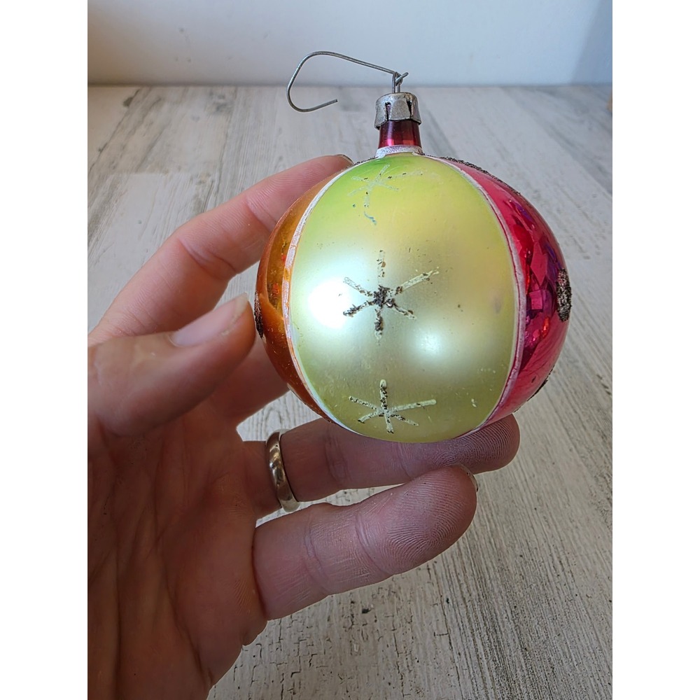 Vintage Poland beach ball Mica Star Glass Mercury ornament Xmas tree